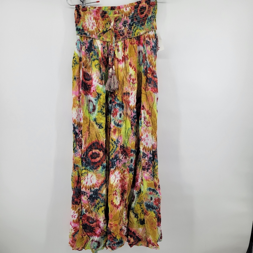 True Destinations Floral  Wideleg Multicolori Skirt Pants Ruched Waist Medium